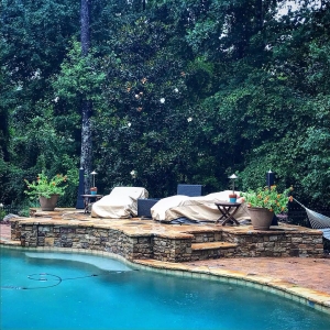 Stacked Stone Pool Deck and Wall