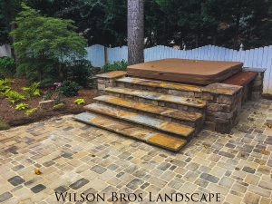 Stacked Stone Jacuzzi Wall with Steps